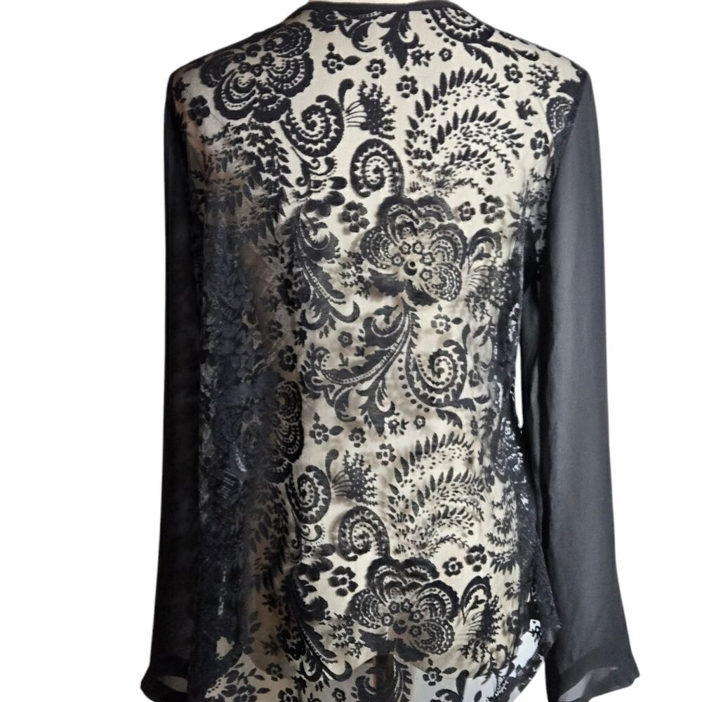 MARK Black Sheer Lace Tie Neck Blouse - Picture 4 of 6